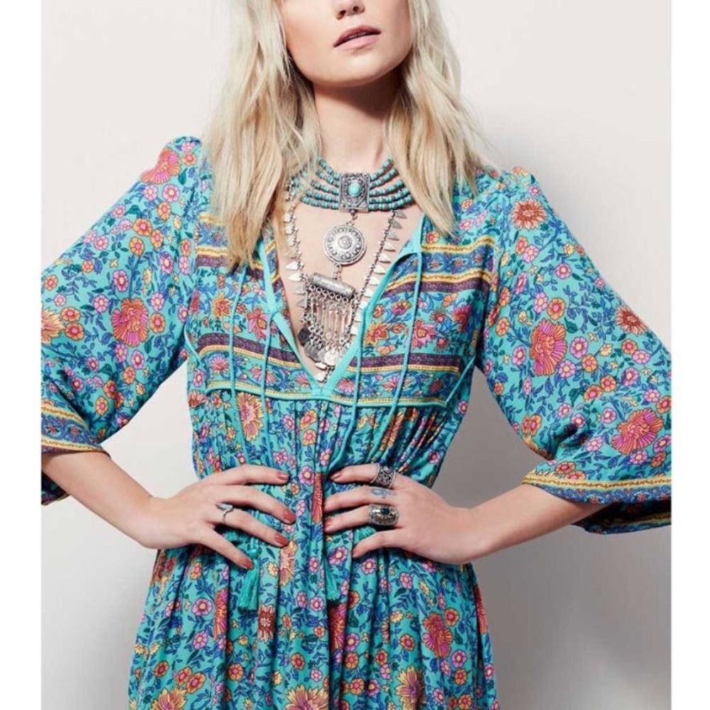 NWT Folk Town Maxi Boho Hippie Long Bohemian Dress - Picture 3 of 8